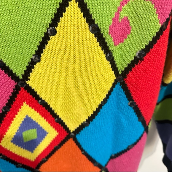 Vintage L’Eau Vive Diamond Pattern Sweater L - Picture 3 of 7